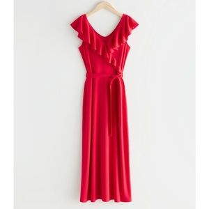 & Other Stories Ruffle Neck Midi Dress